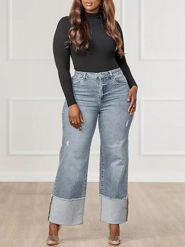 High Waisted Split-Joint Jean Pants Bottoms - Image 2