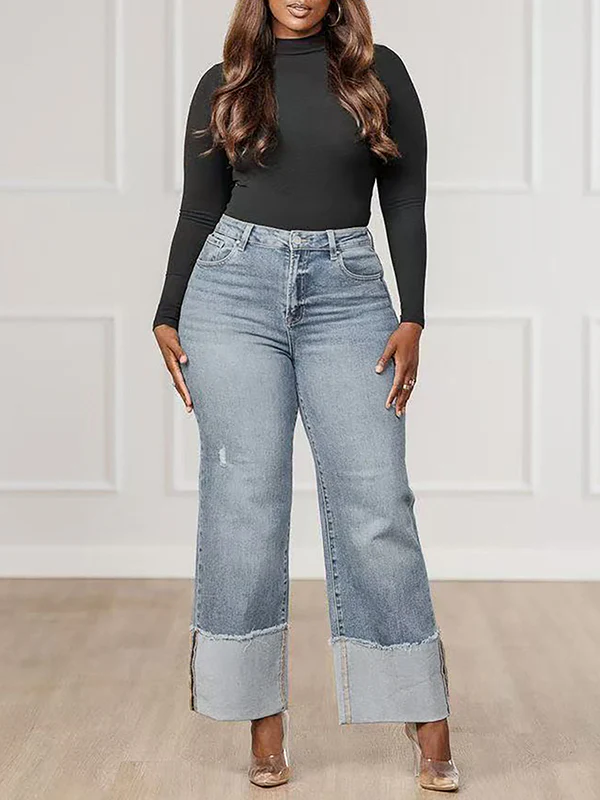 High Waisted Split-Joint Jean Pants Bottoms - Image 3