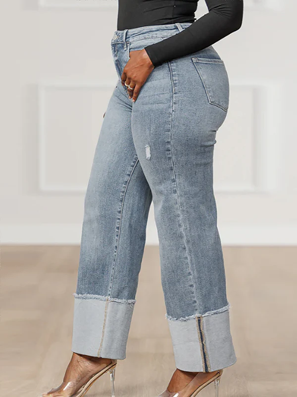 High Waisted Split-Joint Jean Pants Bottoms - Image 4