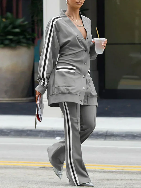 High Waisted Split-Joint Striped Pants Trousers - Image 2
