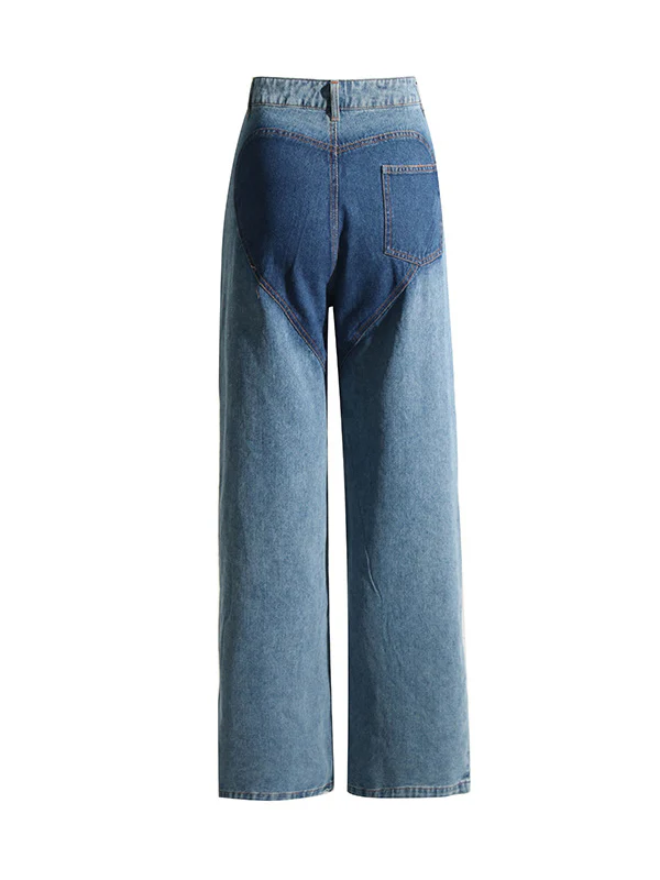High Waisted Straight Leg Flower Shape Hollow Jean Pants Bottoms - Image 5