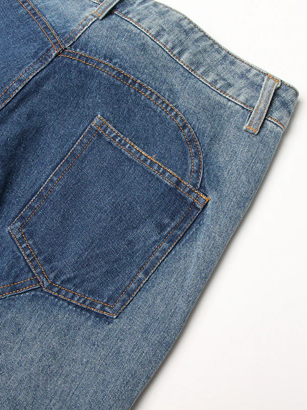 High Waisted Straight Leg Flower Shape Hollow Jean Pants Bottoms - Image 8