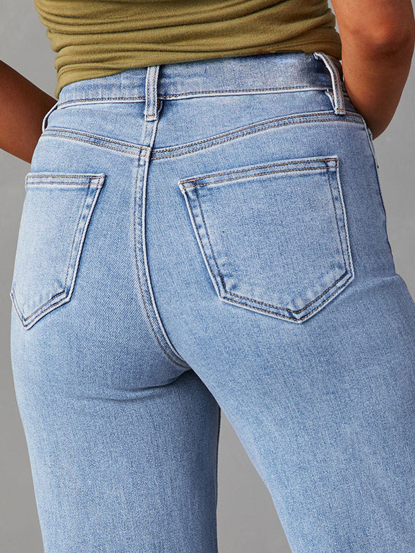 High Waisted Straight Leg Fringed Split-Joint Jean Pants Bottoms - Image 10