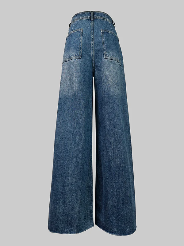 High Waisted Straight Leg Gradient Split-Joint Jean Pants Bottoms - Image 5