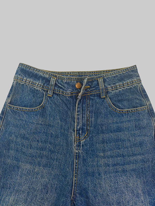 High Waisted Straight Leg Gradient Split-Joint Jean Pants Bottoms - Image 8