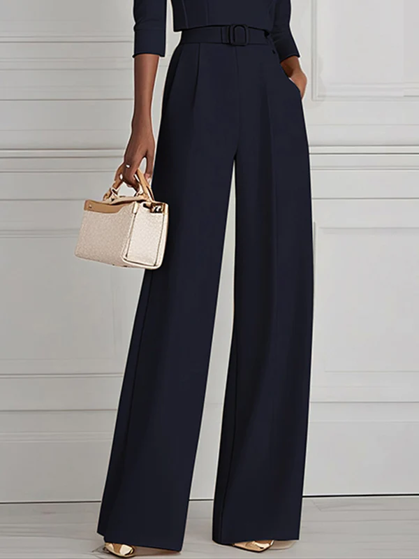 High Waisted Straight Leg Pleated Solid Color Split-Joint Pants Trousers - Image 10