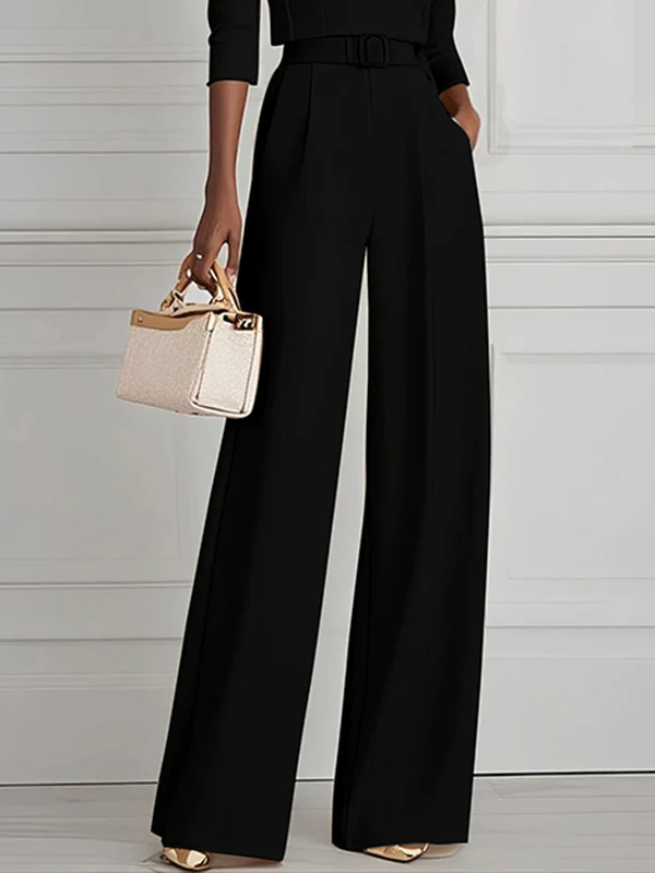 High Waisted Straight Leg Pleated Solid Color Split-Joint Pants Trousers - Image 11