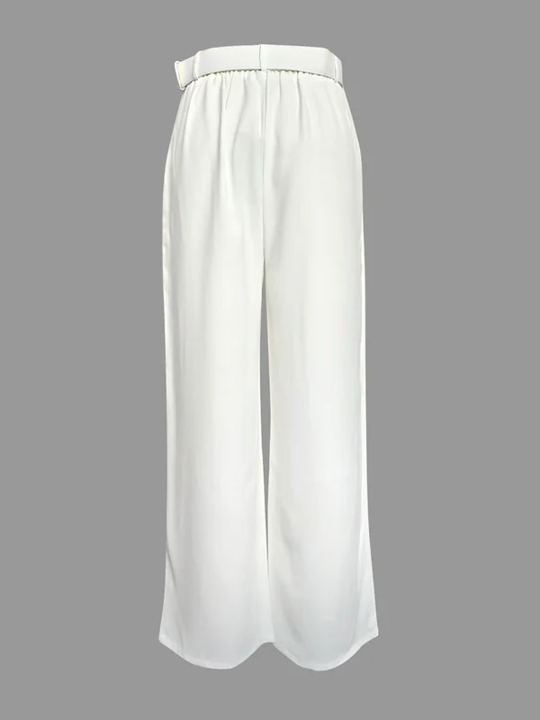 High Waisted Straight Leg Pleated Solid Color Split-Joint Pants Trousers - Image 21