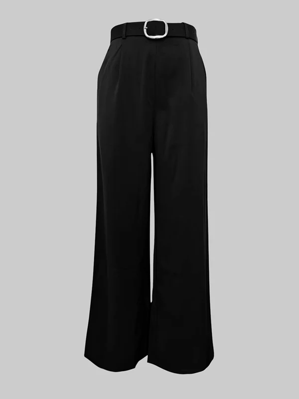 High Waisted Straight Leg Pleated Solid Color Split-Joint Pants Trousers - Image 24
