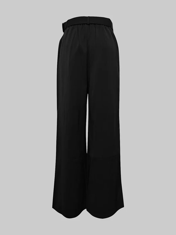 High Waisted Straight Leg Pleated Solid Color Split-Joint Pants Trousers - Image 25