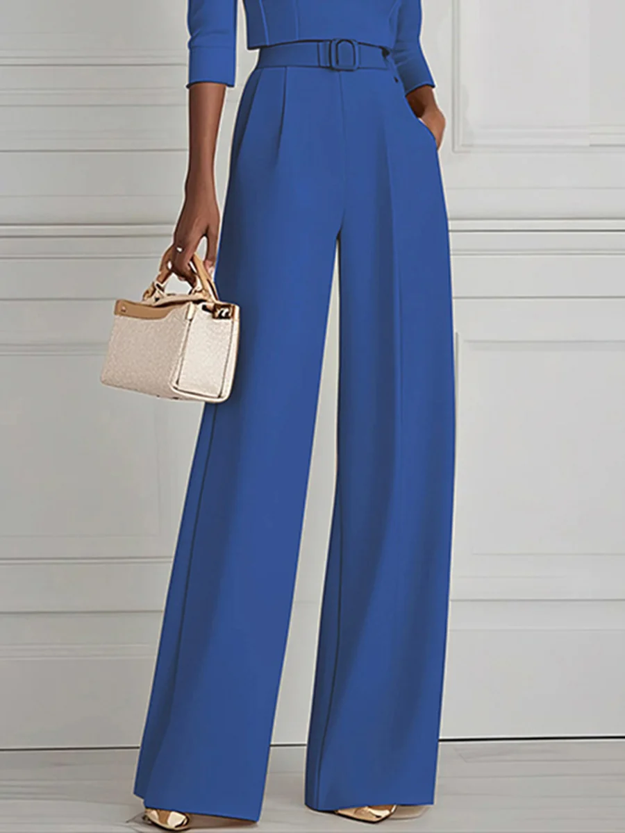 High Waisted Straight Leg Pleated Solid Color Split-Joint Pants Trousers - Image 5
