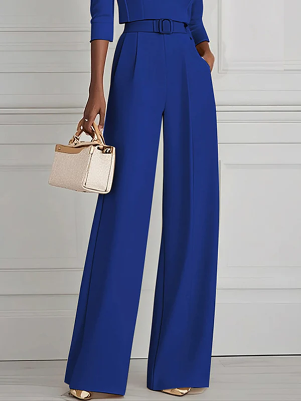 High Waisted Straight Leg Pleated Solid Color Split-Joint Pants Trousers - Image 6