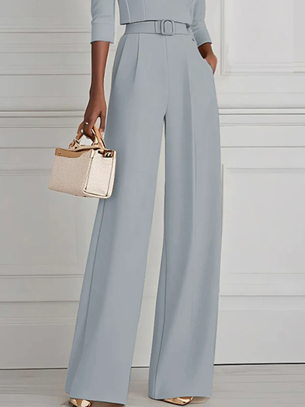 High Waisted Straight Leg Pleated Solid Color Split-Joint Pants Trousers - Image 7