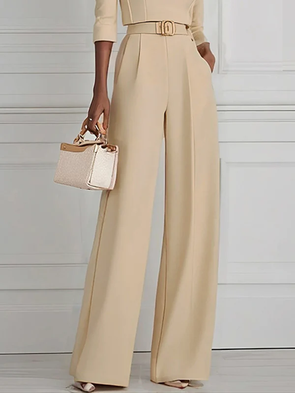 High Waisted Straight Leg Pleated Solid Color Split-Joint Pants Trousers - Image 8