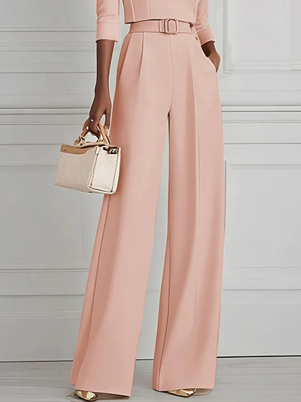 High Waisted Straight Leg Pleated Solid Color Split-Joint Pants Trousers - Image 9