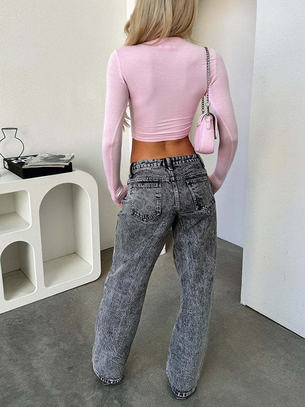 High Waisted Straight Leg Split-Joint Jean Pants Bottoms - Image 10