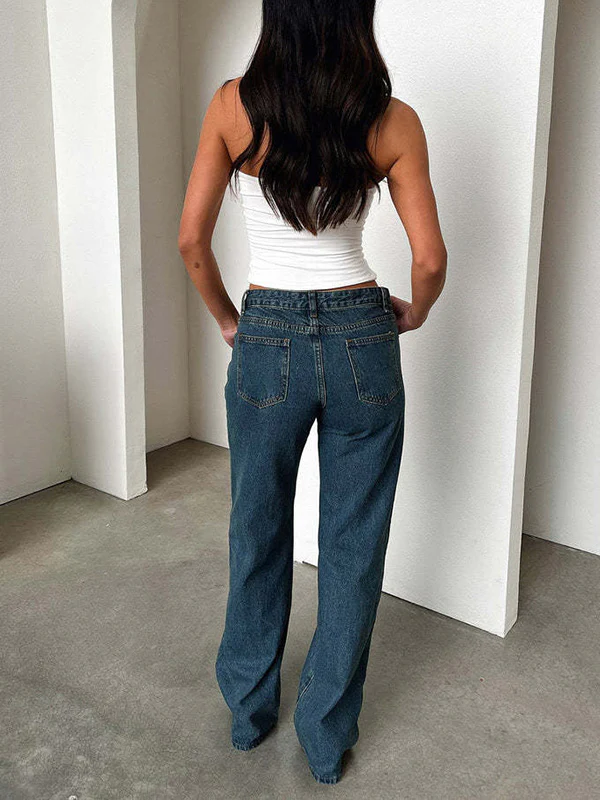 High Waisted Straight Leg Split-Joint Jean Pants Bottoms - Image 9