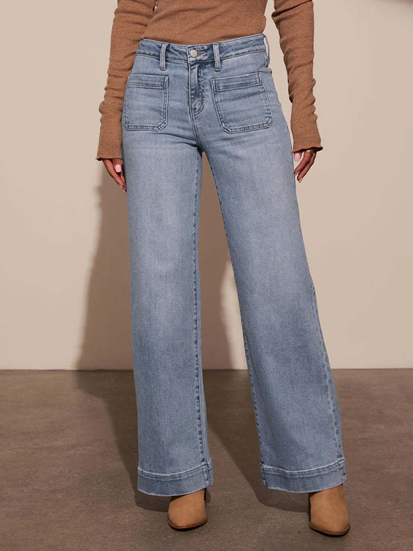 High Waisted Wide Leg Belt Buckle Split-Joint Jean Pants Bottoms - Image 4