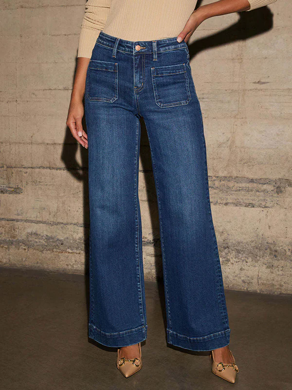 High Waisted Wide Leg Belt Buckle Split-Joint Jean Pants Bottoms - Image 5