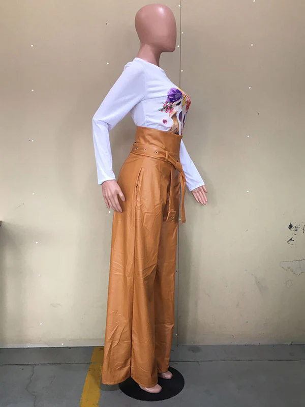 High Waisted Wide Leg Belted Solid Color Zipper Pants Trousers - Image 12
