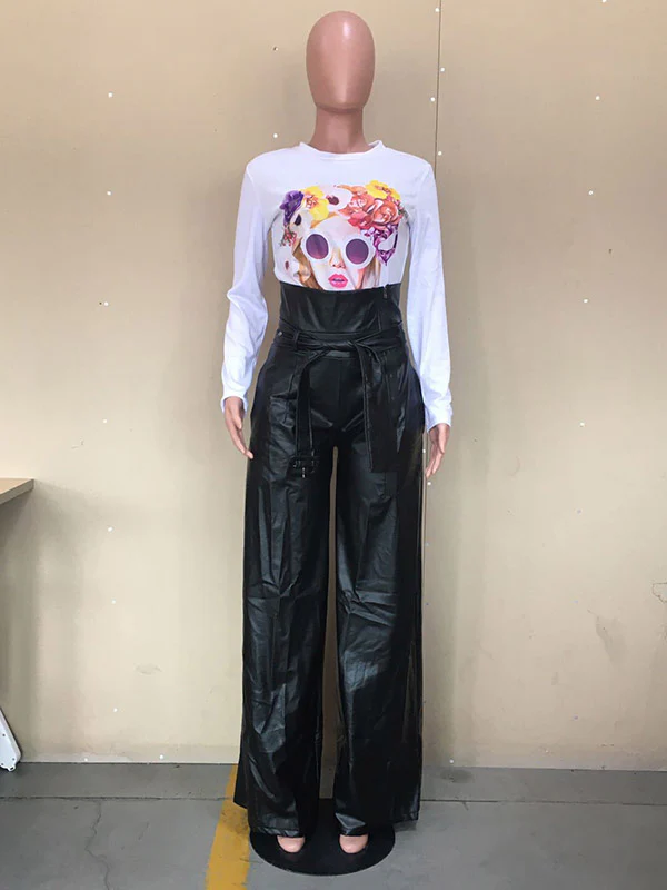 High Waisted Wide Leg Belted Solid Color Zipper Pants Trousers - Image 8