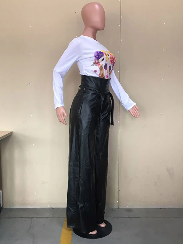 High Waisted Wide Leg Belted Solid Color Zipper Pants Trousers - Image 9