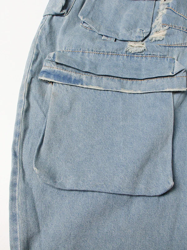 High Waisted Wide Leg Buttoned Hollow Pockets Split-Joint Tube Jumpsuits - Image 9