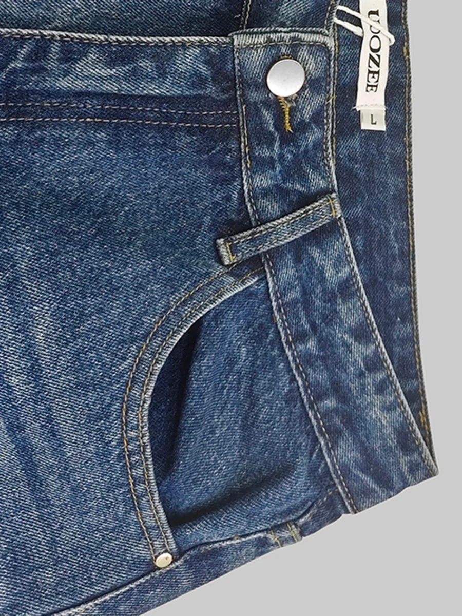 High Waisted Wide Leg Contrast Color Fringed Split-Joint Jean Pants Bottoms - Image 10