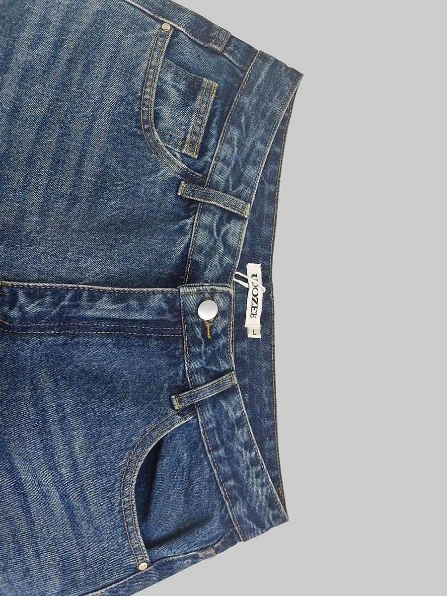 High Waisted Wide Leg Contrast Color Fringed Split-Joint Jean Pants Bottoms - Image 9