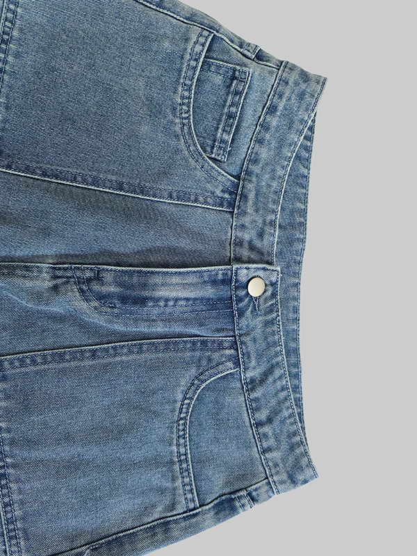High Waisted Wide Leg Contrast Color Pockets Jean Pants Bottoms - Image 5