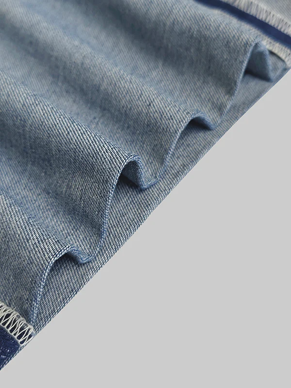 High Waisted Wide Leg Contrast Color Pockets Jean Pants Bottoms - Image 7