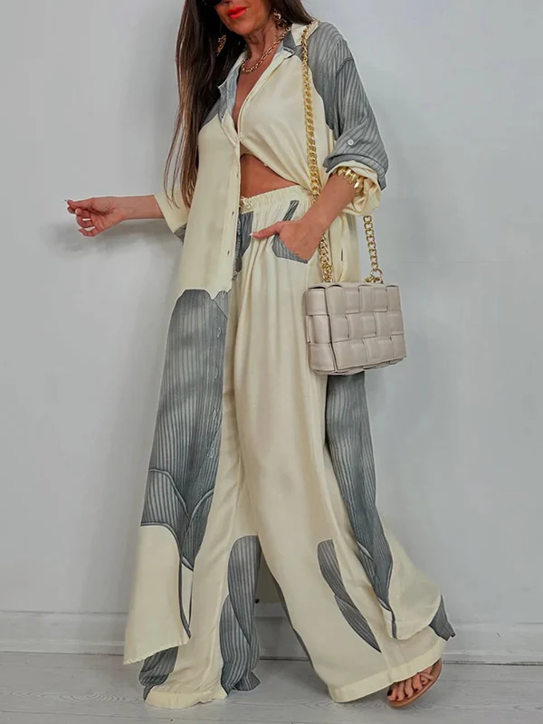 High Waisted Wide Leg Drawstring Elasticity Floral Printed Split-Joint Pants Trousers - Image 2