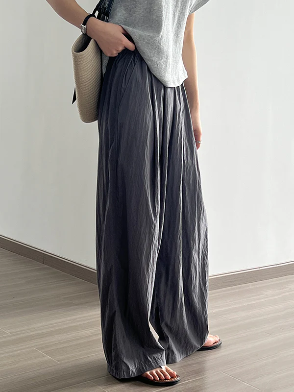 High Waisted Wide Leg Elasticity Pleated Solid Color Casual Pants Bottoms Trousers - Image 10