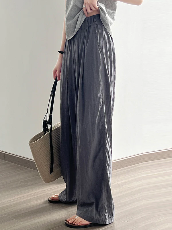 High Waisted Wide Leg Elasticity Pleated Solid Color Casual Pants Bottoms Trousers - Image 11