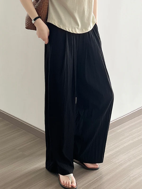 High Waisted Wide Leg Elasticity Pleated Solid Color Casual Pants Bottoms Trousers - Image 12