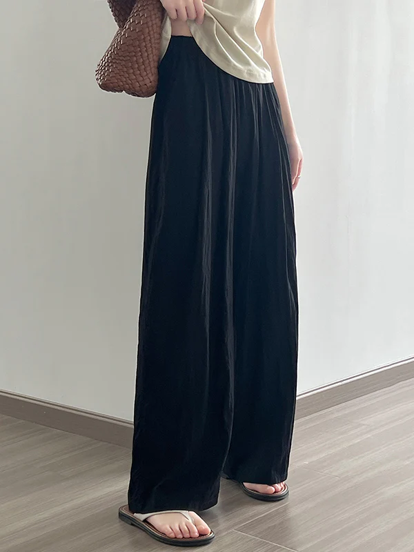 High Waisted Wide Leg Elasticity Pleated Solid Color Casual Pants Bottoms Trousers - Image 13