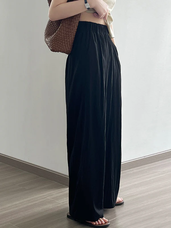 High Waisted Wide Leg Elasticity Pleated Solid Color Casual Pants Bottoms Trousers - Image 14