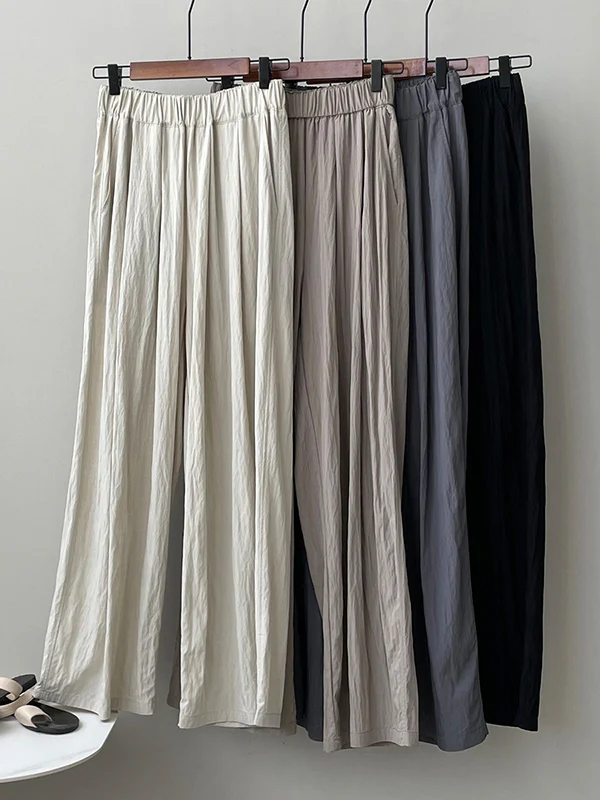High Waisted Wide Leg Elasticity Pleated Solid Color Casual Pants Bottoms Trousers - Image 15