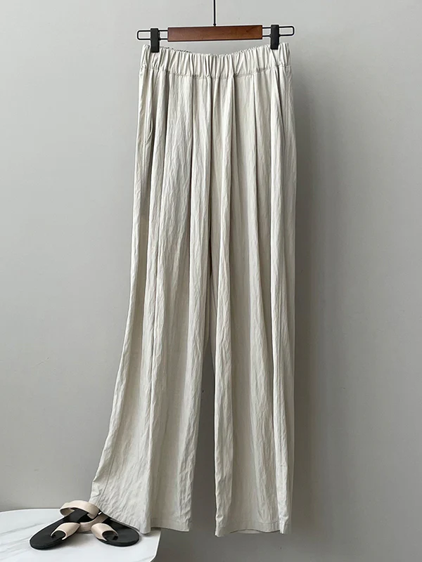 High Waisted Wide Leg Elasticity Pleated Solid Color Casual Pants Bottoms Trousers - Image 16