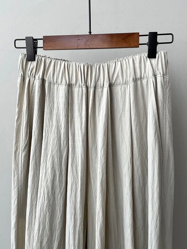 High Waisted Wide Leg Elasticity Pleated Solid Color Casual Pants Bottoms Trousers - Image 17