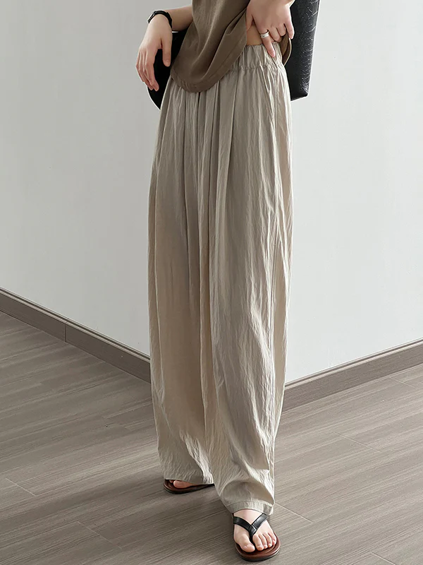 High Waisted Wide Leg Elasticity Pleated Solid Color Casual Pants Bottoms Trousers - Image 4