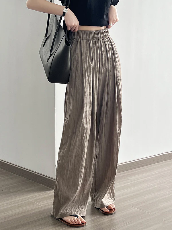 High Waisted Wide Leg Elasticity Pleated Solid Color Casual Pants Bottoms Trousers - Image 5
