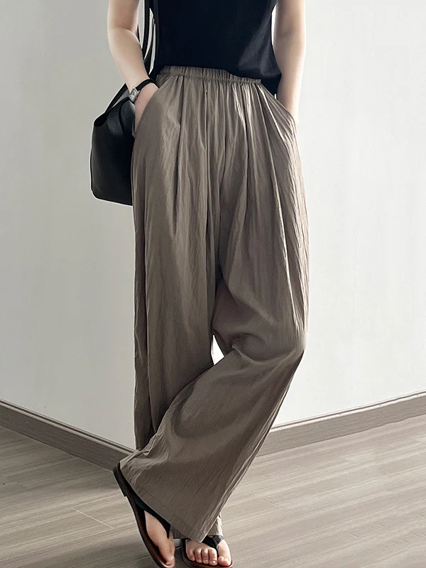 High Waisted Wide Leg Elasticity Pleated Solid Color Casual Pants Bottoms Trousers - Image 7