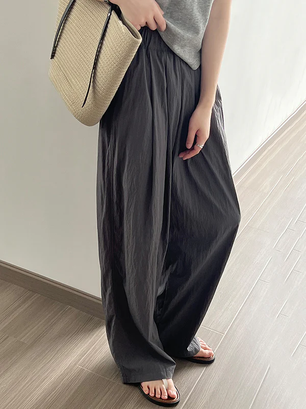 High Waisted Wide Leg Elasticity Pleated Solid Color Casual Pants Bottoms Trousers - Image 8