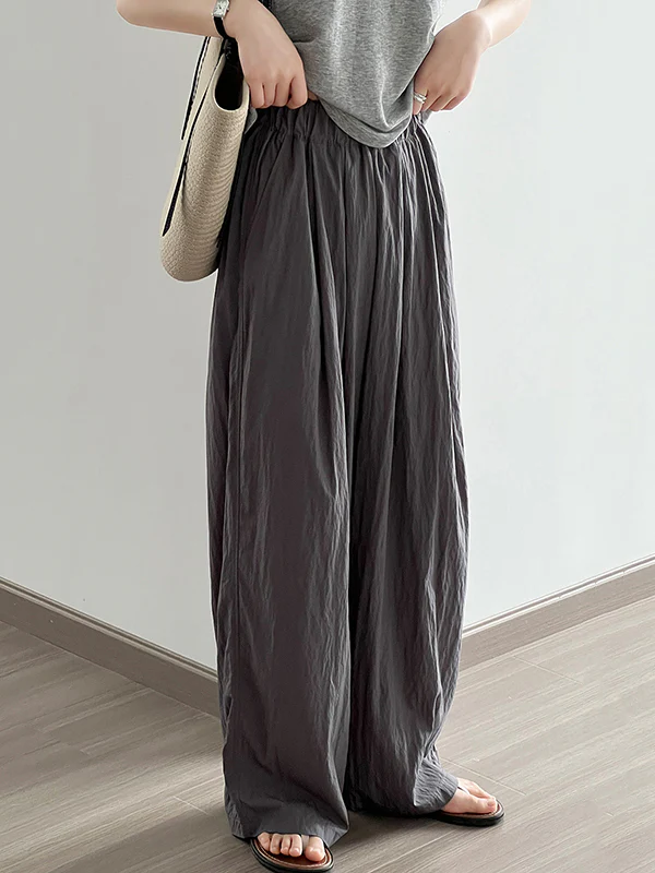 High Waisted Wide Leg Elasticity Pleated Solid Color Casual Pants Bottoms Trousers - Image 9