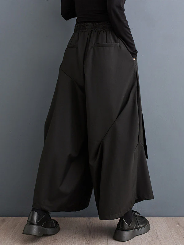 High Waisted Wide Leg Elasticity Pleated Solid Color Split-Joint Streamer Pants - Image 3