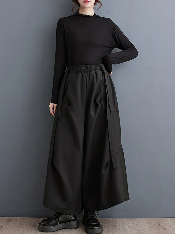High Waisted Wide Leg Elasticity Pleated Solid Color Split-Joint Streamer Pants - Image 6