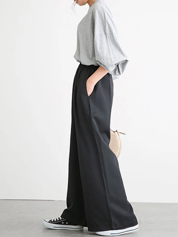 High Waisted Wide Leg Elasticity Solid Color Split-Joint Wide Side Pants Trousers - Image 10