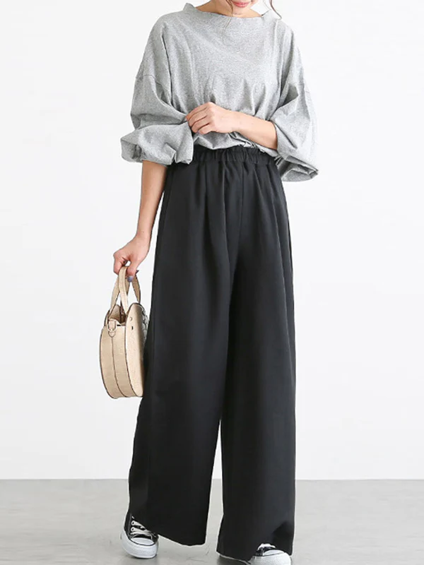 High Waisted Wide Leg Elasticity Solid Color Split-Joint Wide Side Pants Trousers - Image 11