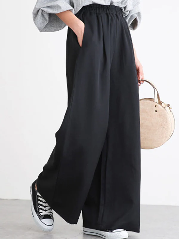 High Waisted Wide Leg Elasticity Solid Color Split-Joint Wide Side Pants Trousers - Image 13